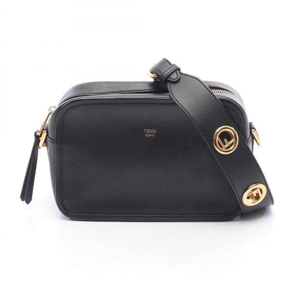 Fendi CAM F Leather Shoulder Bag Black